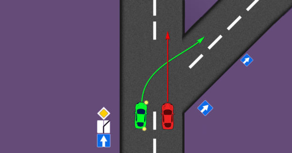 Care șofer trebuie să acorde prioritate: cel care rămâne pe drumul cu prioritate sau cel care circulă pe direcția înainte?